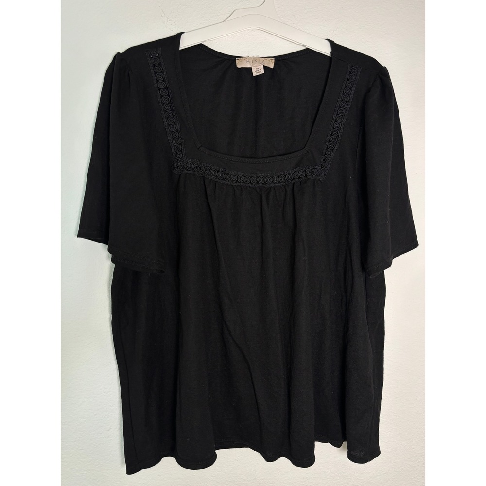 Misia Curvy Black Square Neck Crochet Lace Trim Babydoll Top Plus Size 2X